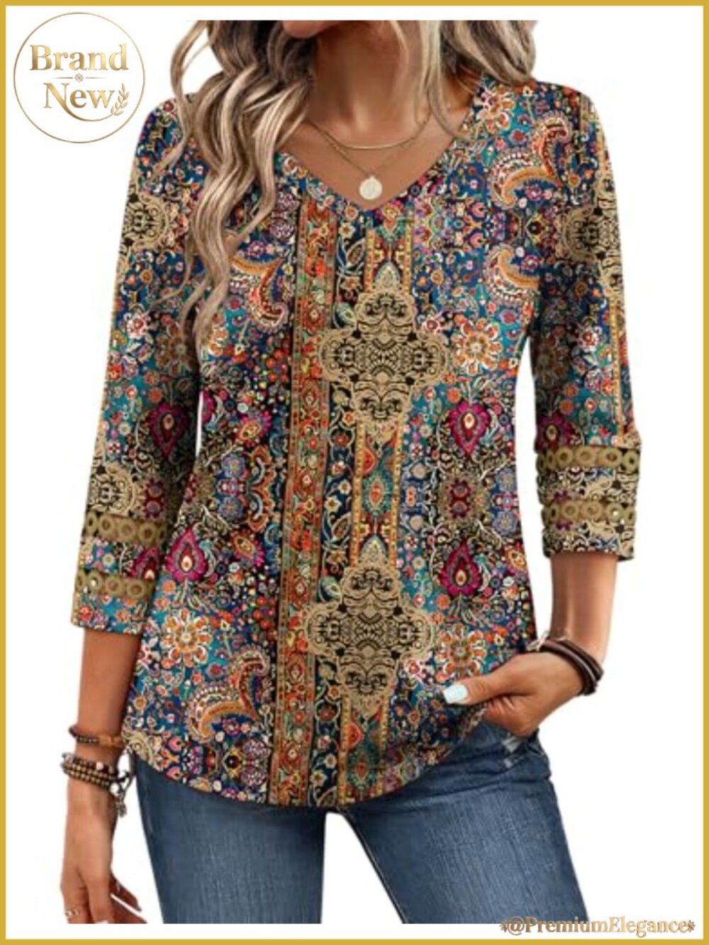 Casual Dressy 3/4 Sleeve V-Neck Blouse